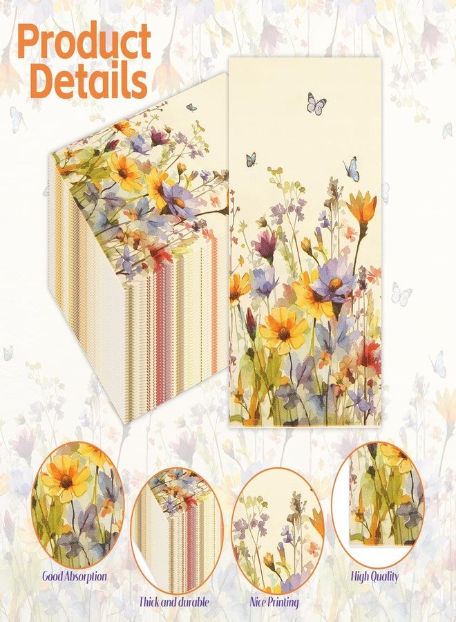 BOKFJBP ١٠٠ منديل ورقي مزخرف بالزهور - ٣ طبقات، مناديل ورقية للاستخدام مرة واحدة، مزينة برسومات زهور برية مائية، مناديل حمام، مناديل للضيوف، مناشف يد عتيقة مزينة برسومات زهور برية، مناسبة لأعياد الميلاد، وحفلات الزفاف الربيعية، وحفلات شاي العروس، وتزيين الحمام. - Image 3
